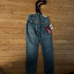 Guess Suspender cropped overall denim